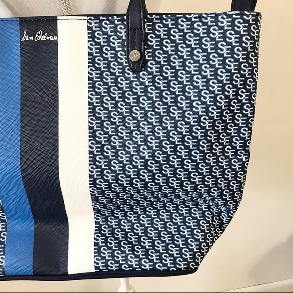 Sam Edelman Signature Shoulder Bag Tote Navy Poseidon Blue - Picture 4 of 8